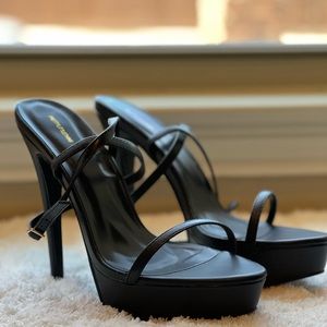 Black Platform Single Strap Wide Fit Heels